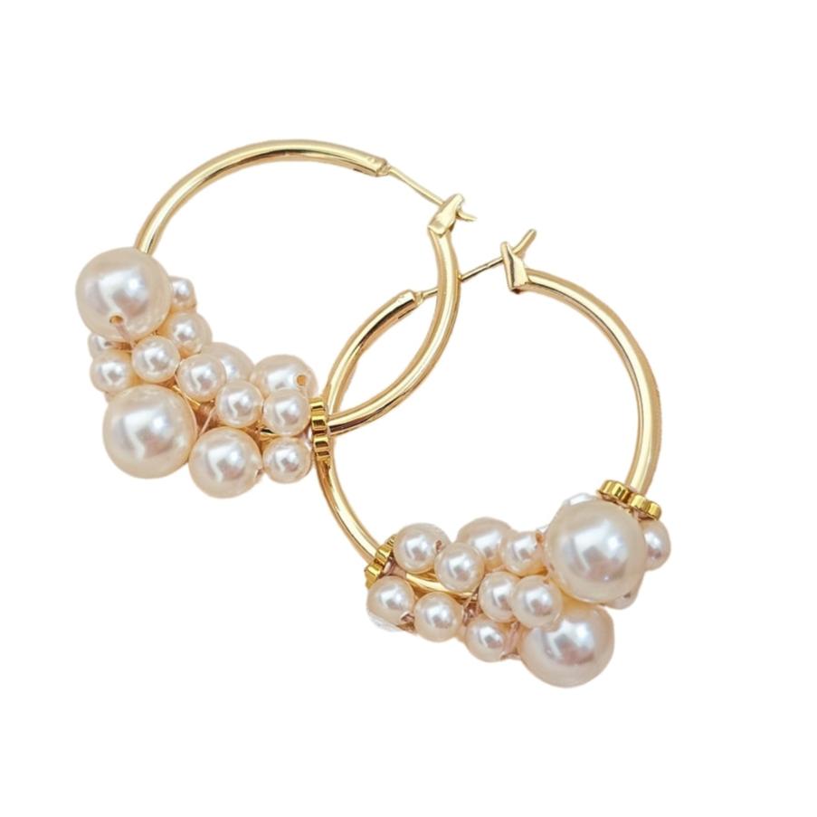 JEANNIERICHARD - Pearl Gold Hoops,buy at DOORS NYC