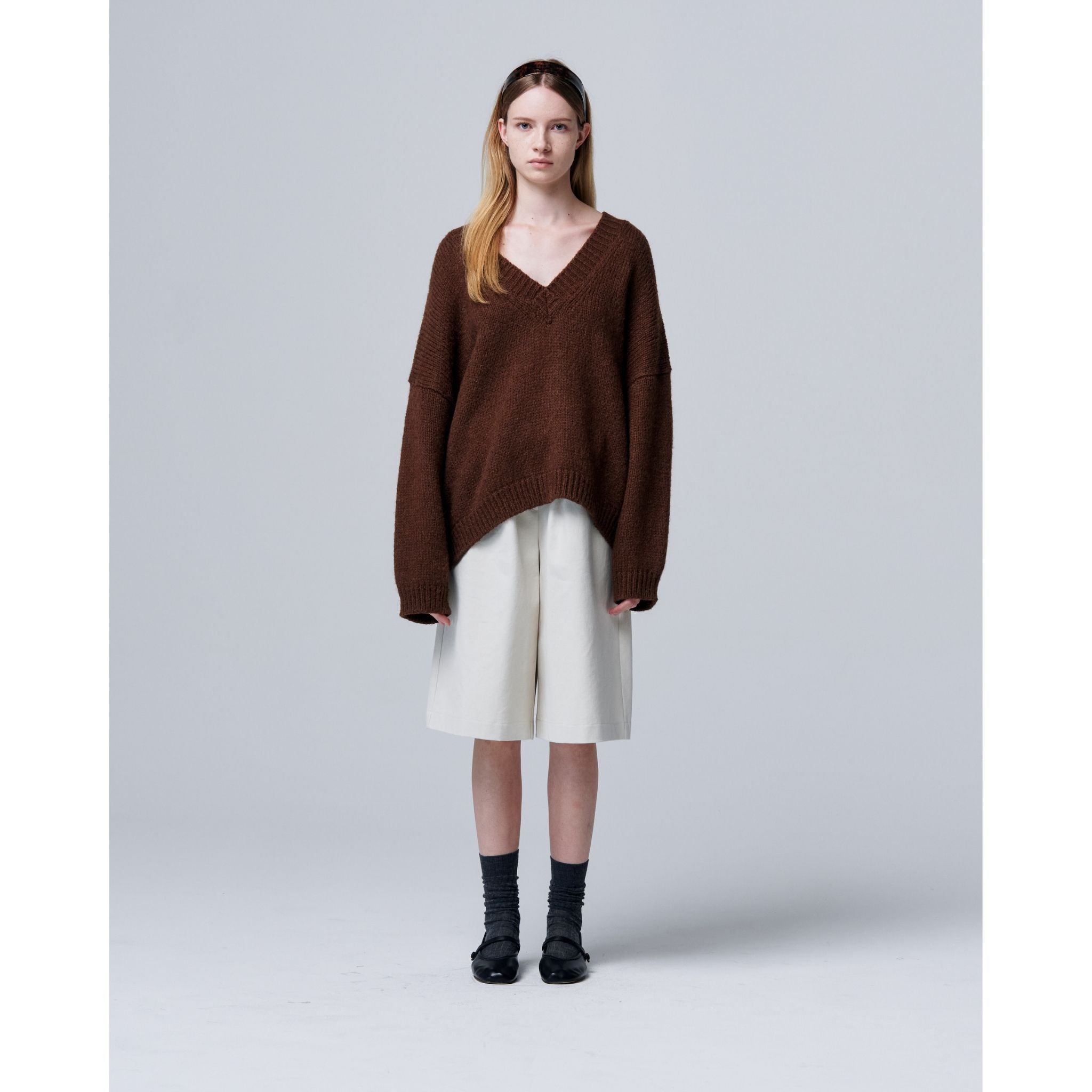 Halo Mohair Knit with V-neck and Long Sleeves