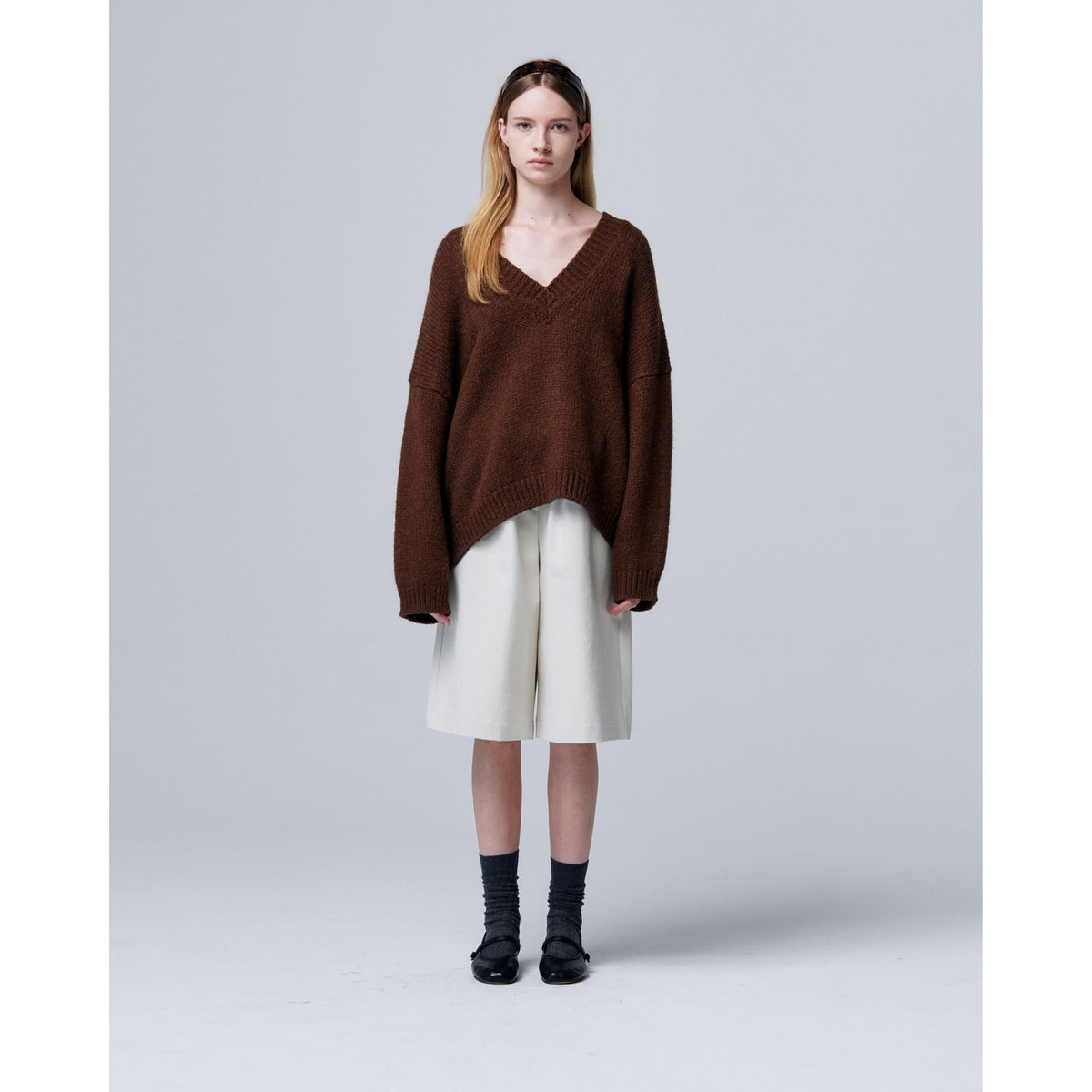 Halo Mohair Knit with V-neck and Long Sleeves