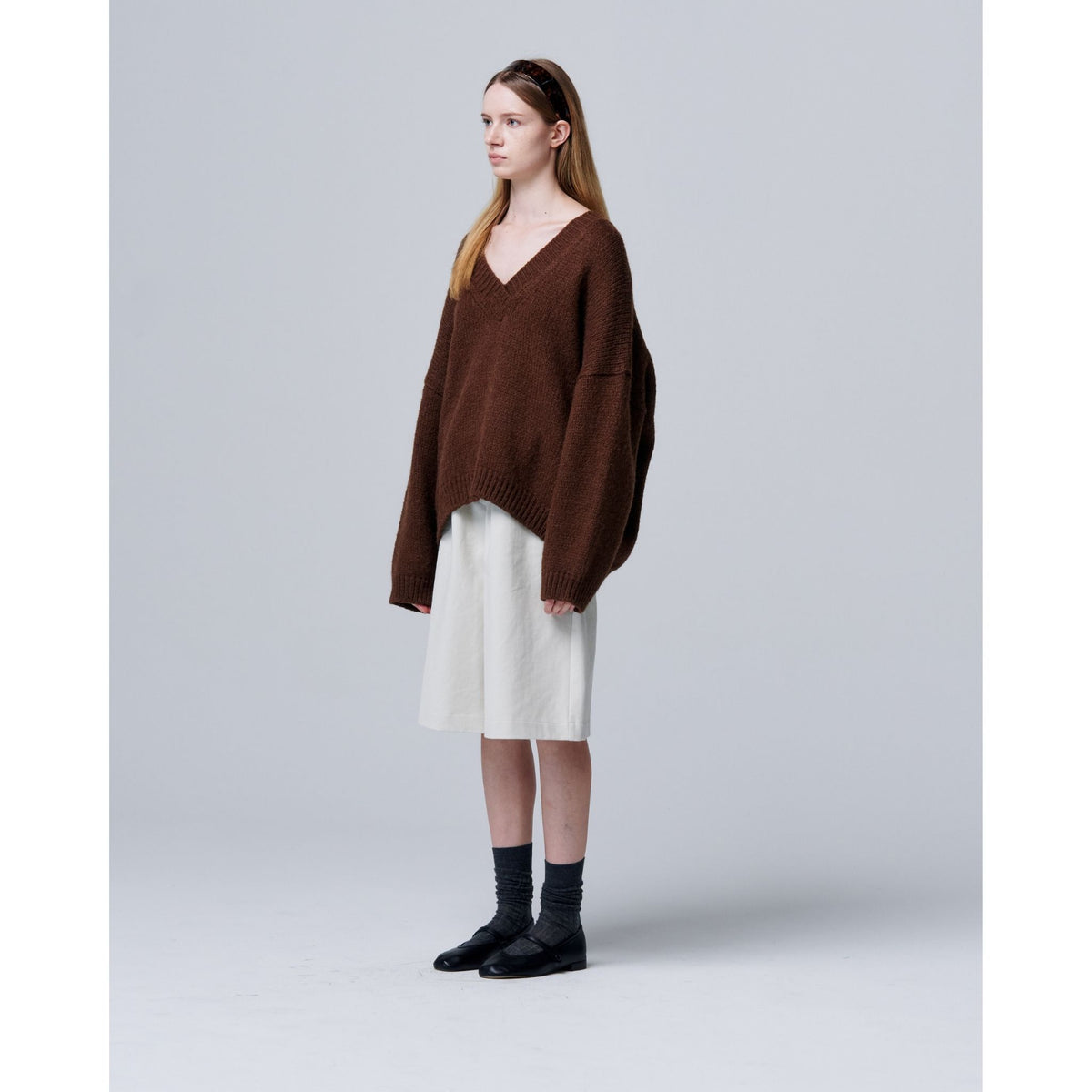 Halo Mohair Knit with V-neck and Long Sleeves