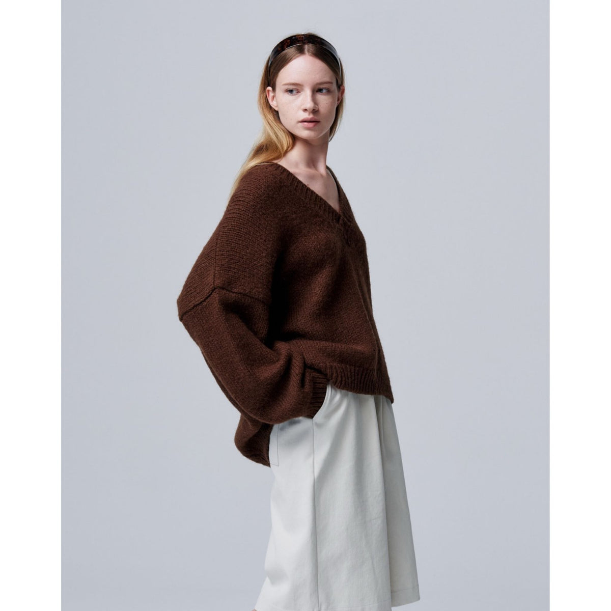 Halo Mohair Knit with V-neck and Long Sleeves