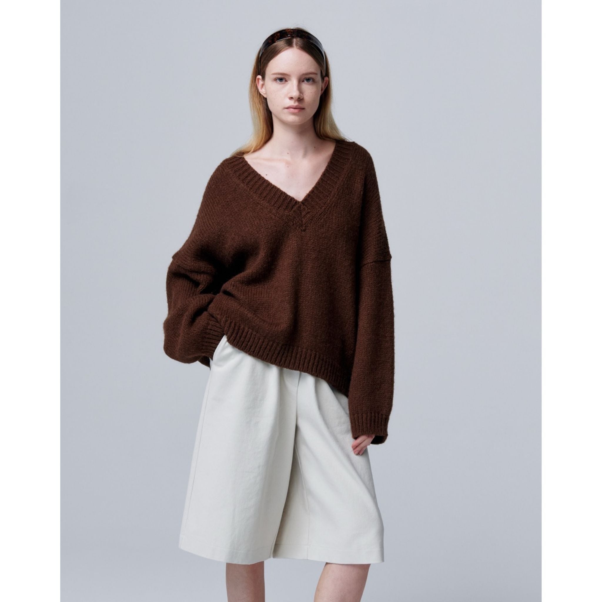 Halo Mohair Knit with V-neck and Long Sleeves