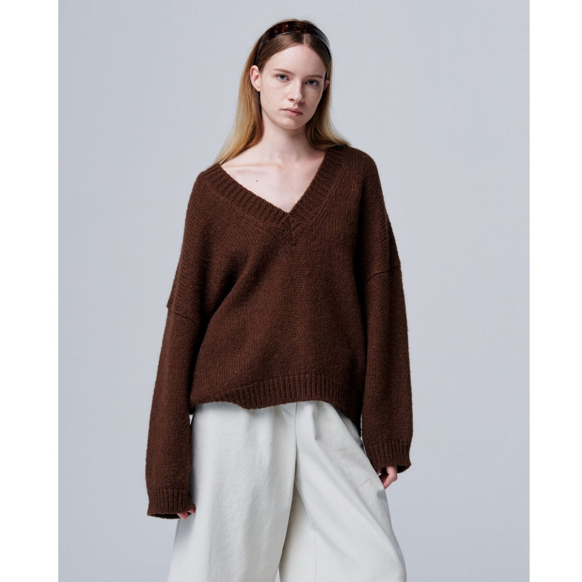 Halo Mohair Knit with V-neck and Long Sleeves