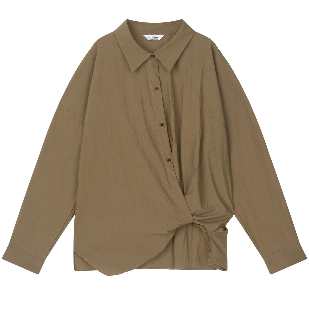 Brown shirt with a knot detail on a white background