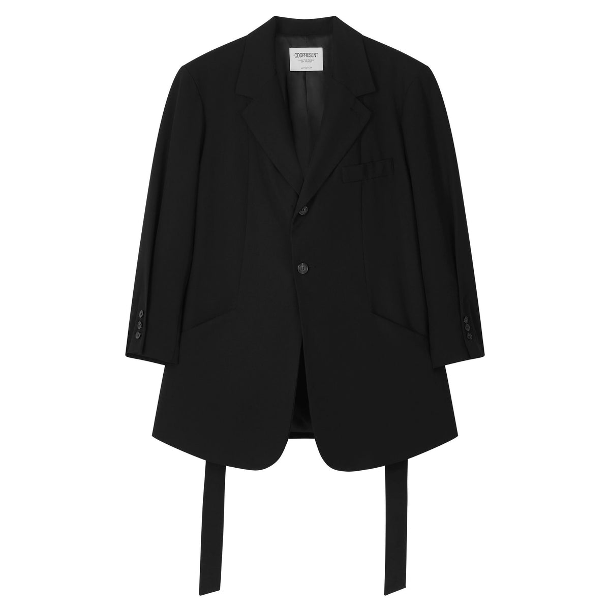Black blazer with a belt on a white background
