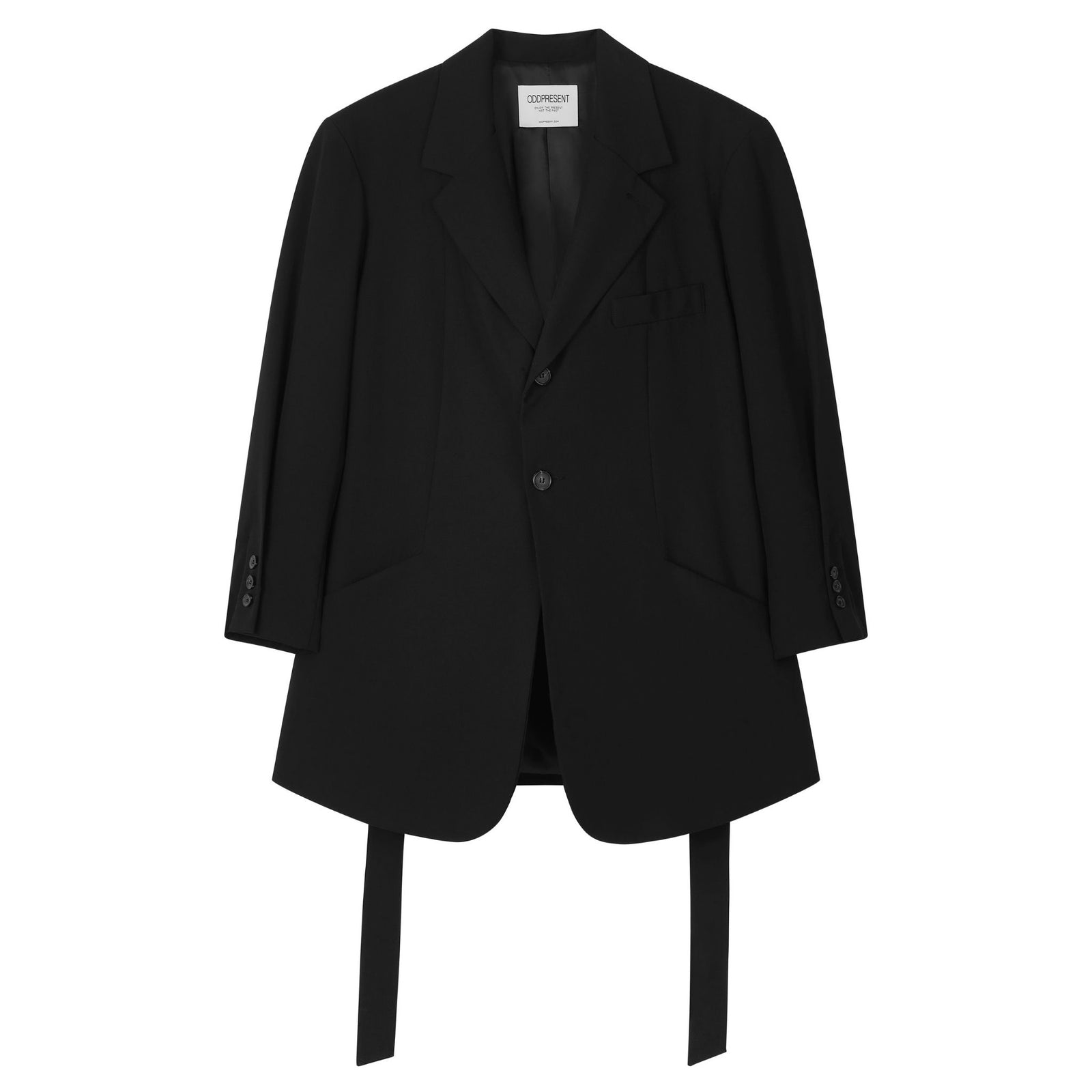 Black blazer with a belt on a white background