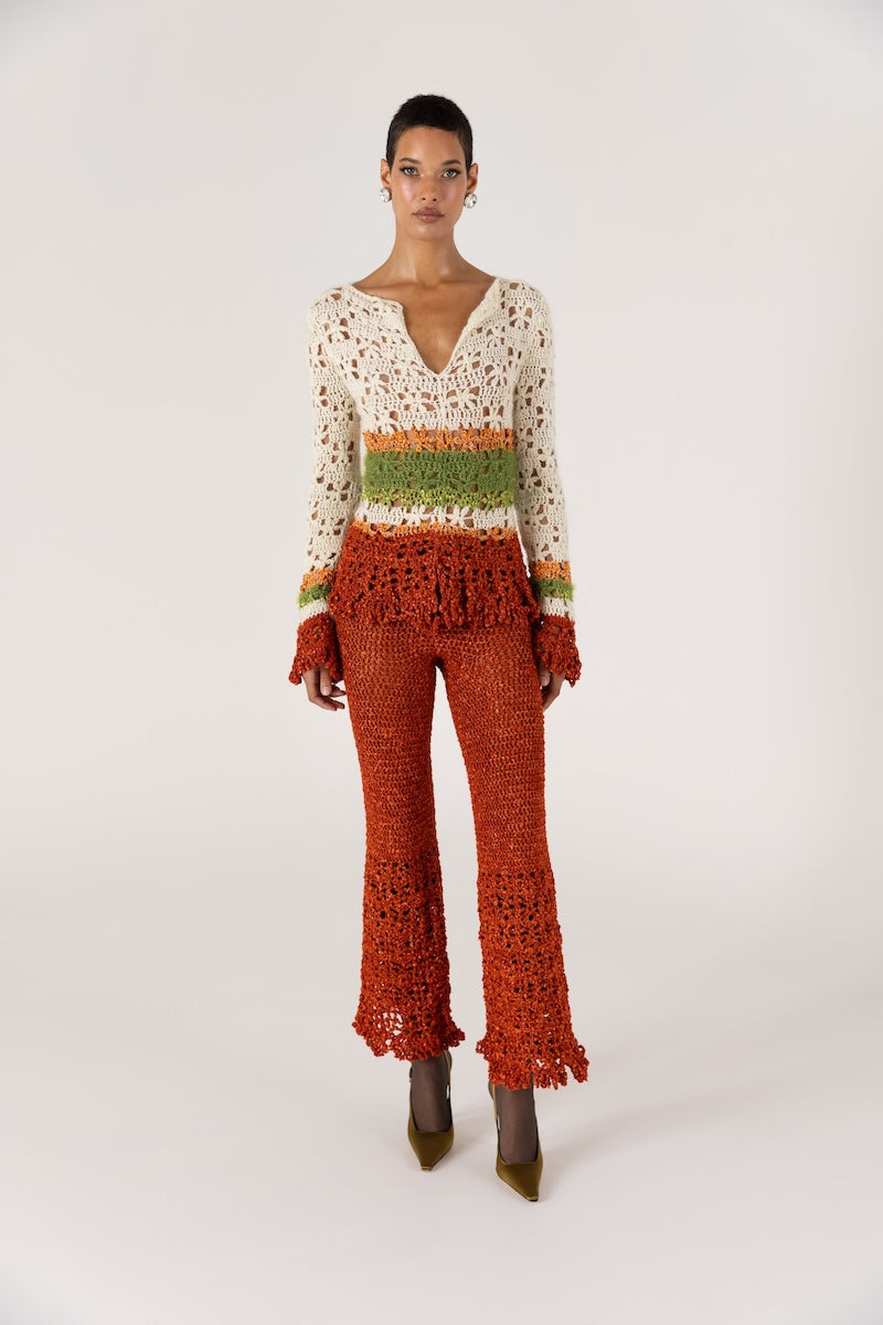 ANDREEVA - Chrysanthemum Multicolor Handmade Crochet V-Neck Top, buy at DOORS NYC