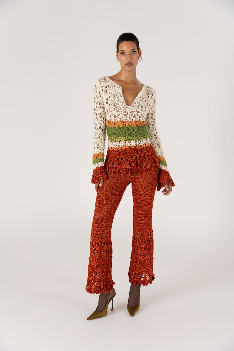 ANDREEVA - Chrysanthemum Multicolor Handmade Crochet V-Neck Top, buy at DOORS NYC