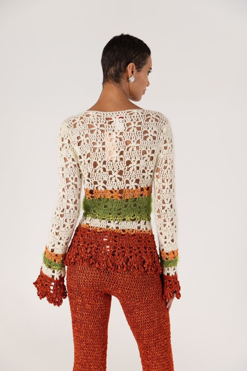 ANDREEVA - Chrysanthemum Multicolor Handmade Crochet V-Neck Top, buy at DOORS NYC