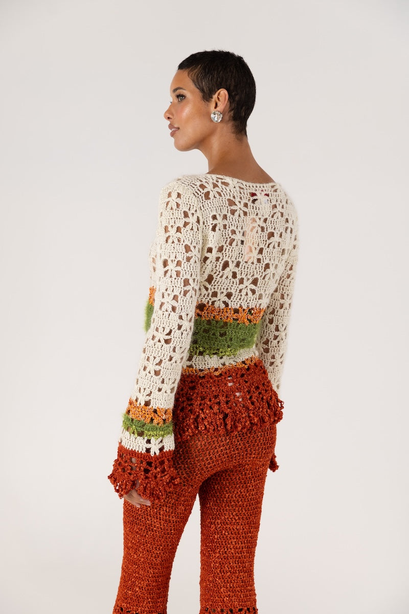 ANDREEVA - Chrysanthemum Multicolor Handmade Crochet V-Neck Top, buy at DOORS NYC