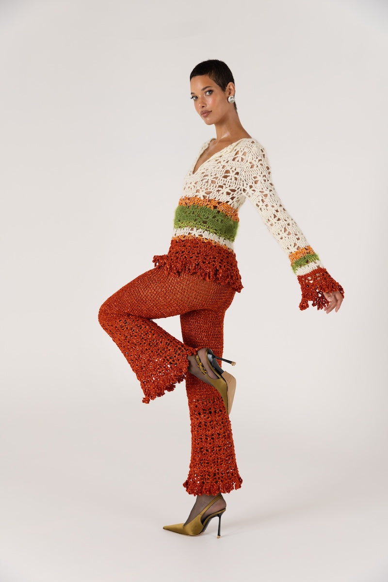 ANDREEVA - Chrysanthemum Multicolor Handmade Crochet V-Neck Top, buy at DOORS NYC