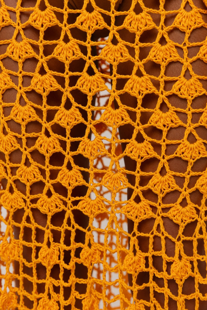 ANDREEVA - California Poppy Orange Handmade Crochet Midi Skirt, buy at DOORS NYC