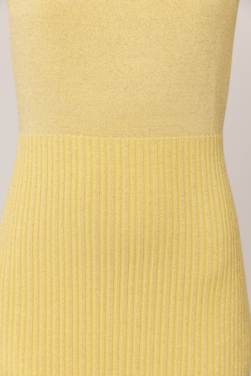 ANDREEVA - Butter Yellow Metallic Knit Dress with Flared Hem, buy at DOORS NYC