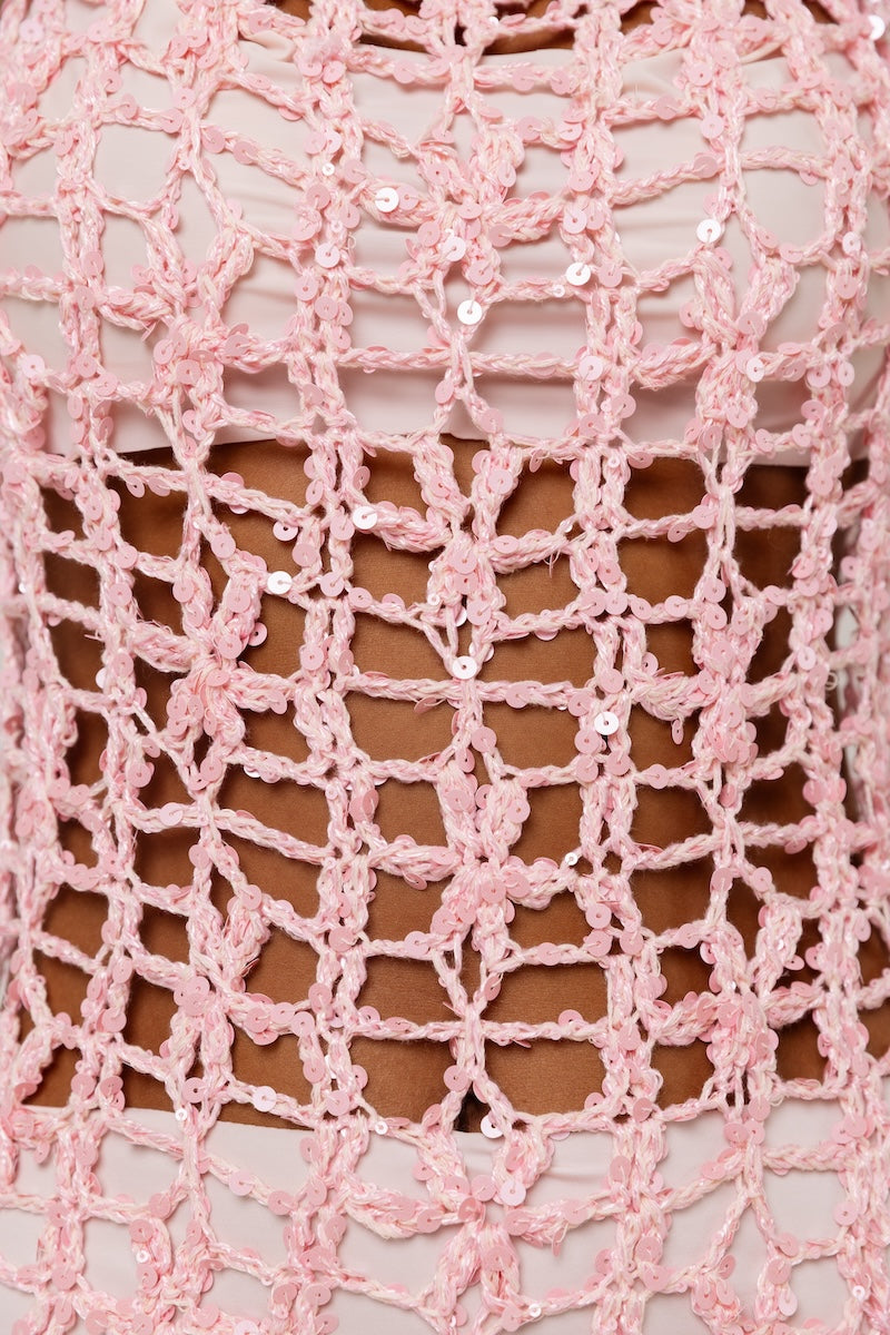 ANDREEVA - Pink Vanilla Handmade Maxi Crochet Dress, buy at DOORS NYC