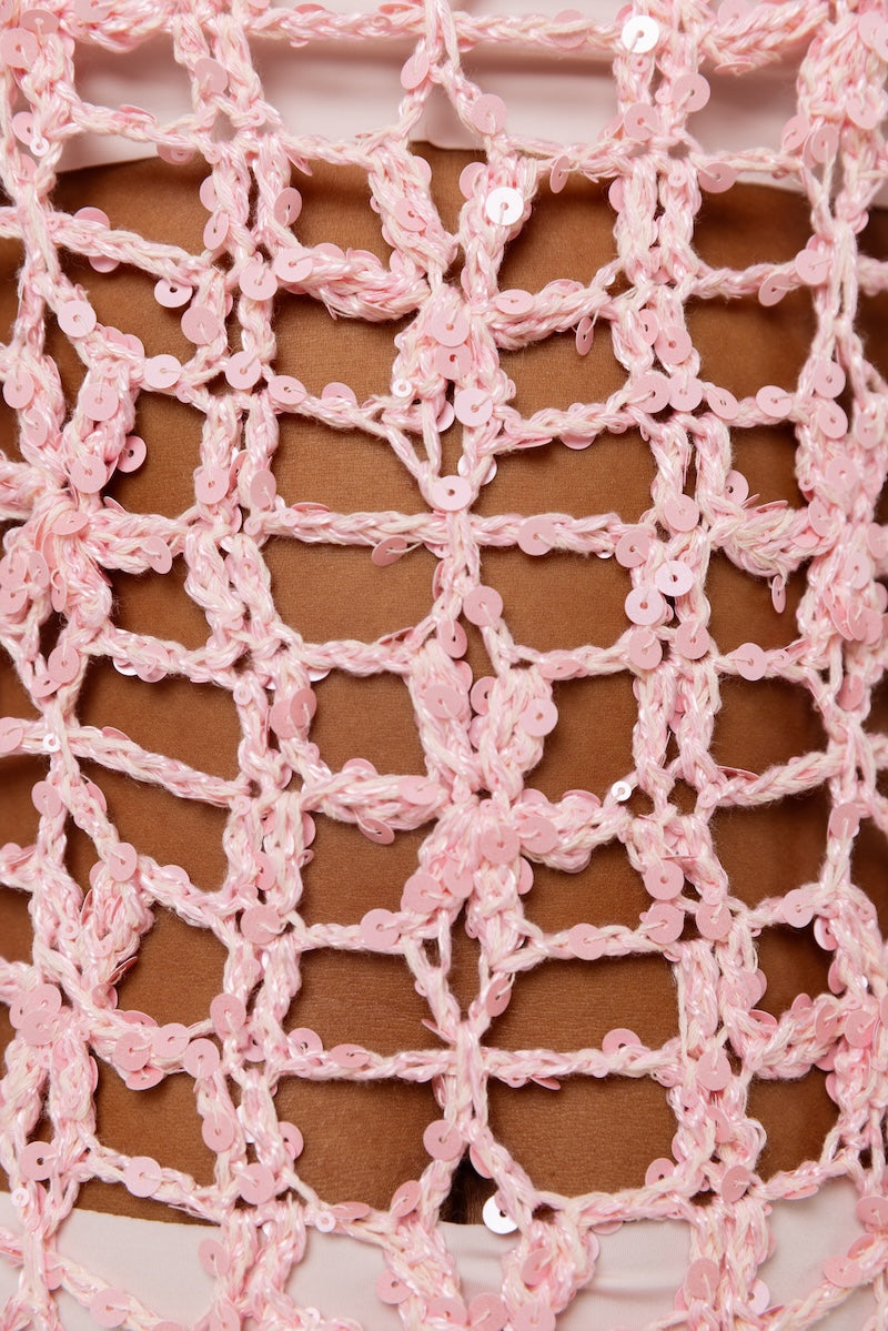 ANDREEVA - Pink Vanilla Handmade Maxi Crochet Dress, buy at DOORS NYC