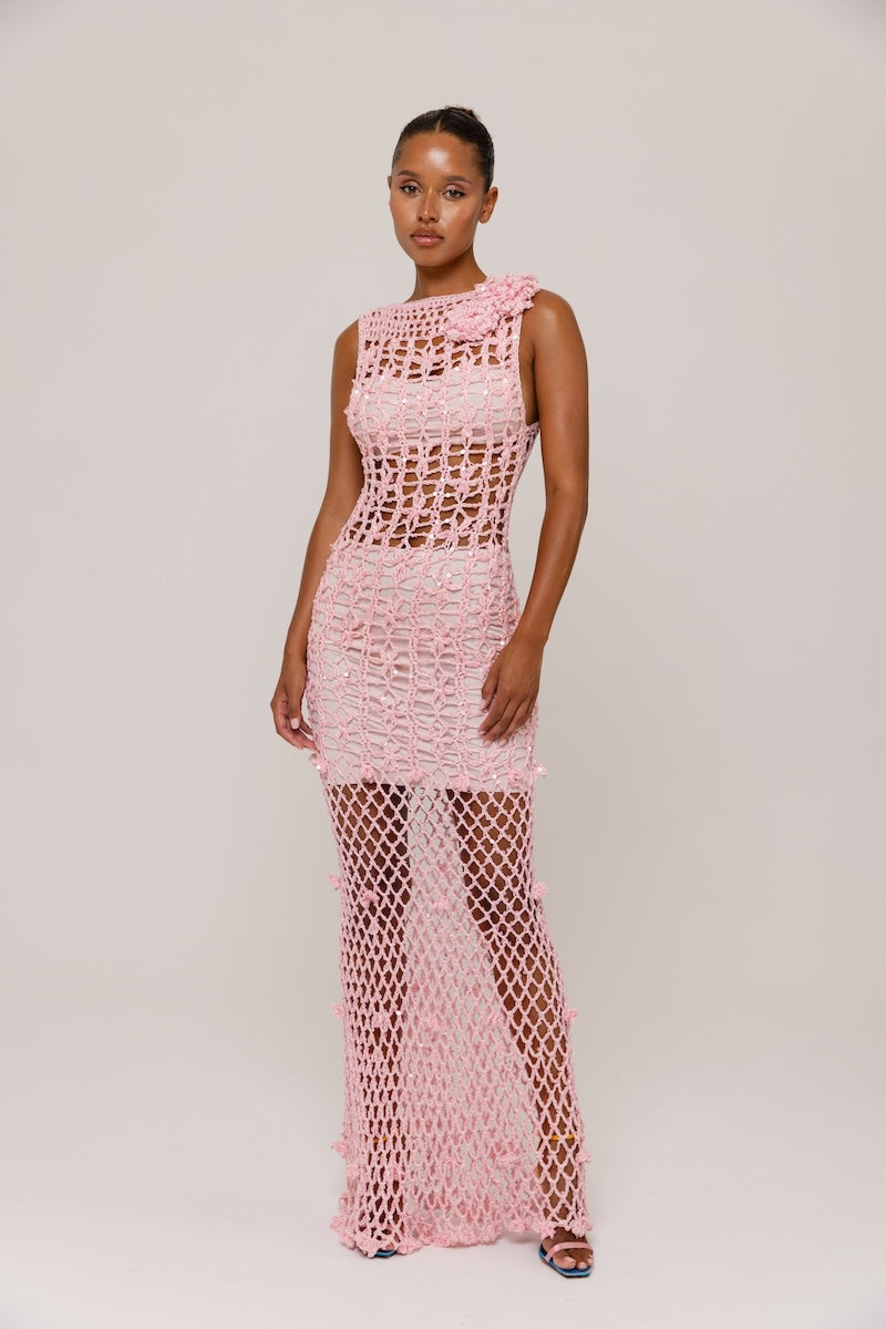 ANDREEVA - Pink Vanilla Handmade Maxi Crochet Dress, buy at DOORS NYC