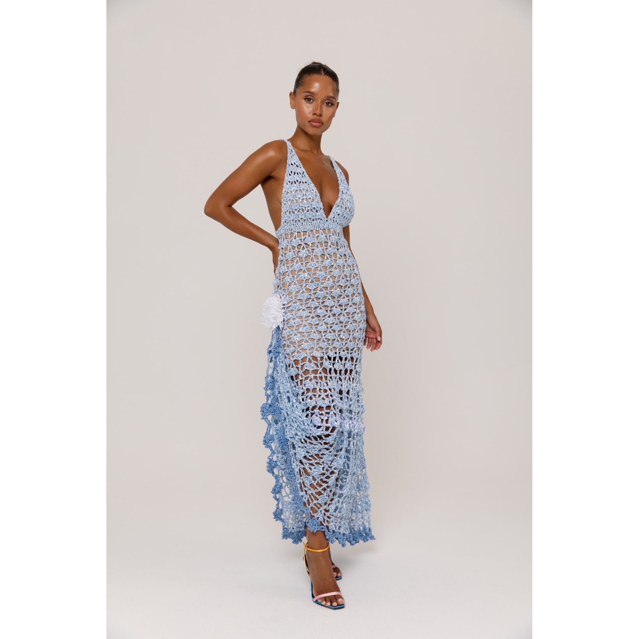 blue crochet maxi dress Cobalt Blue Crochet Bead Detail Beach Maxi Dress