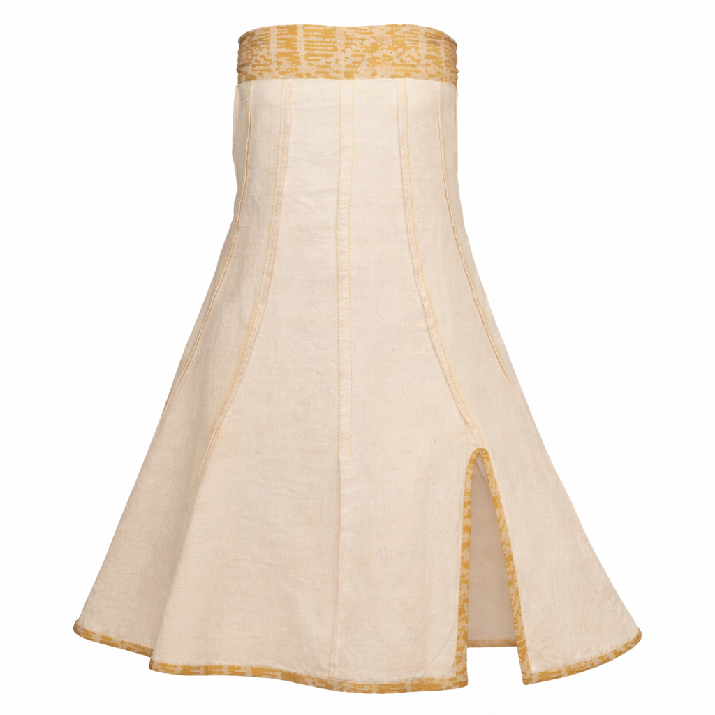 Beige Strapless Flared Midi Nilofer Dress with Slit