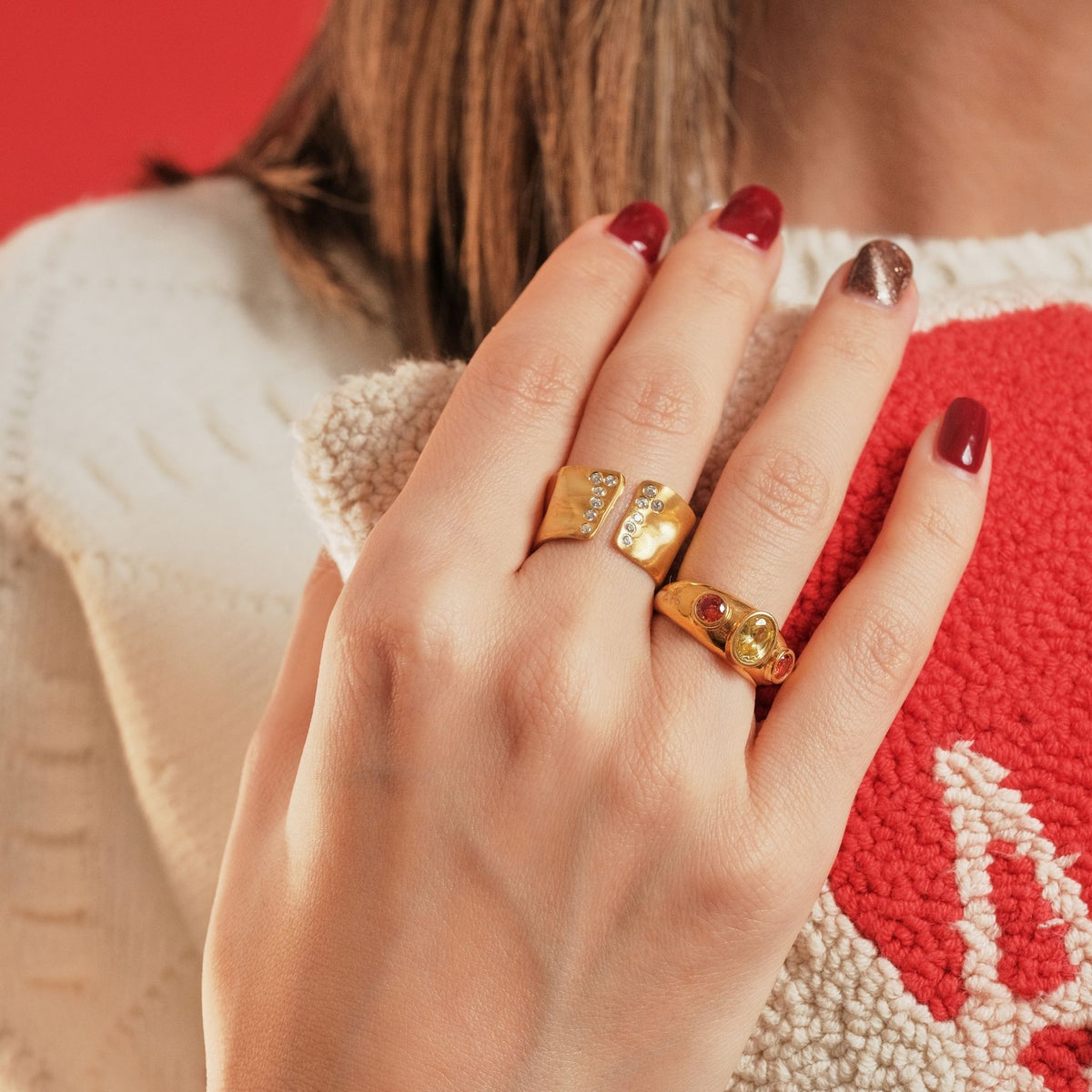 LINYA JEWELRY - Orange Yellow Stone Signet Ring, buy at DOORS NYC