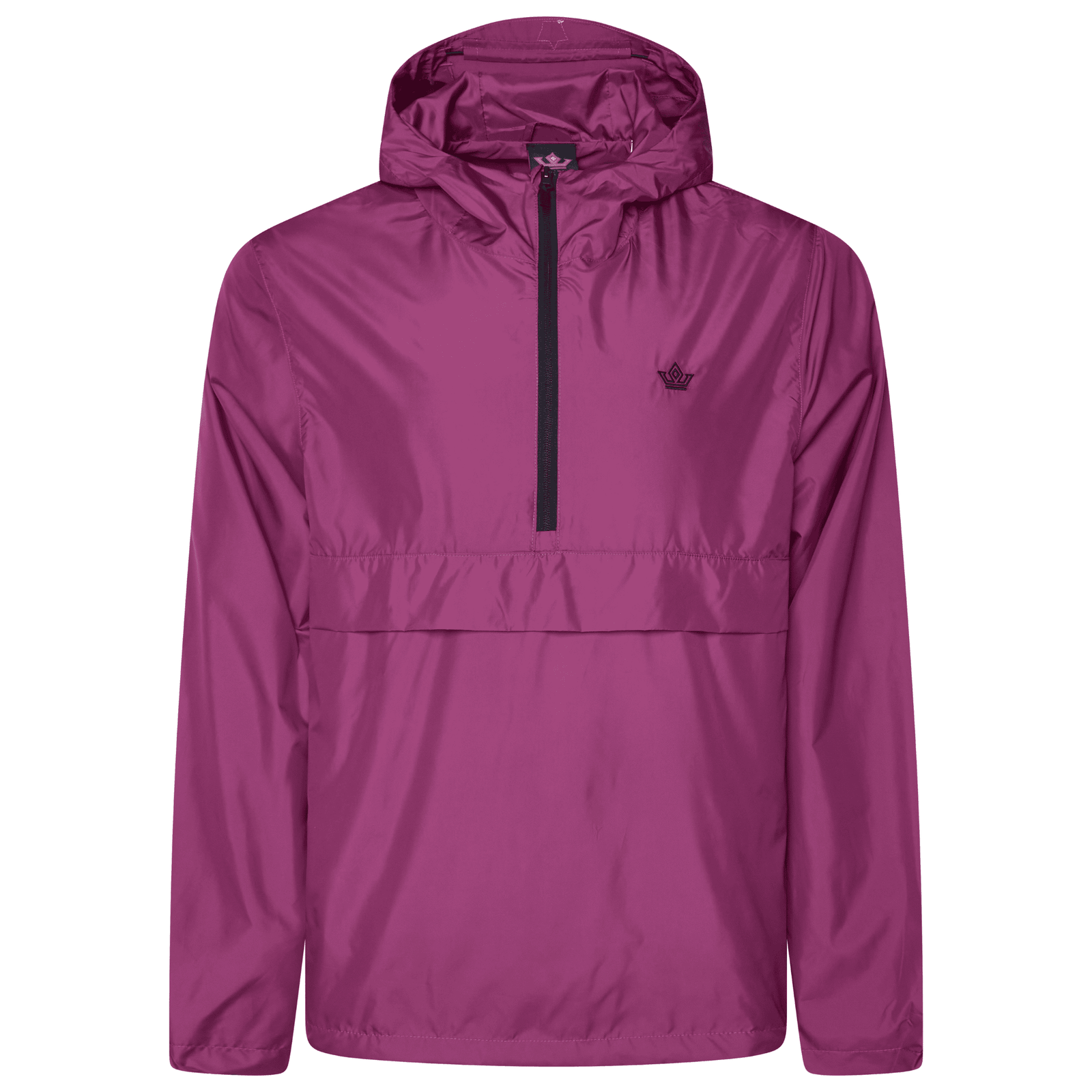 Front view of Orchid/Black windbreaker with skeleton c