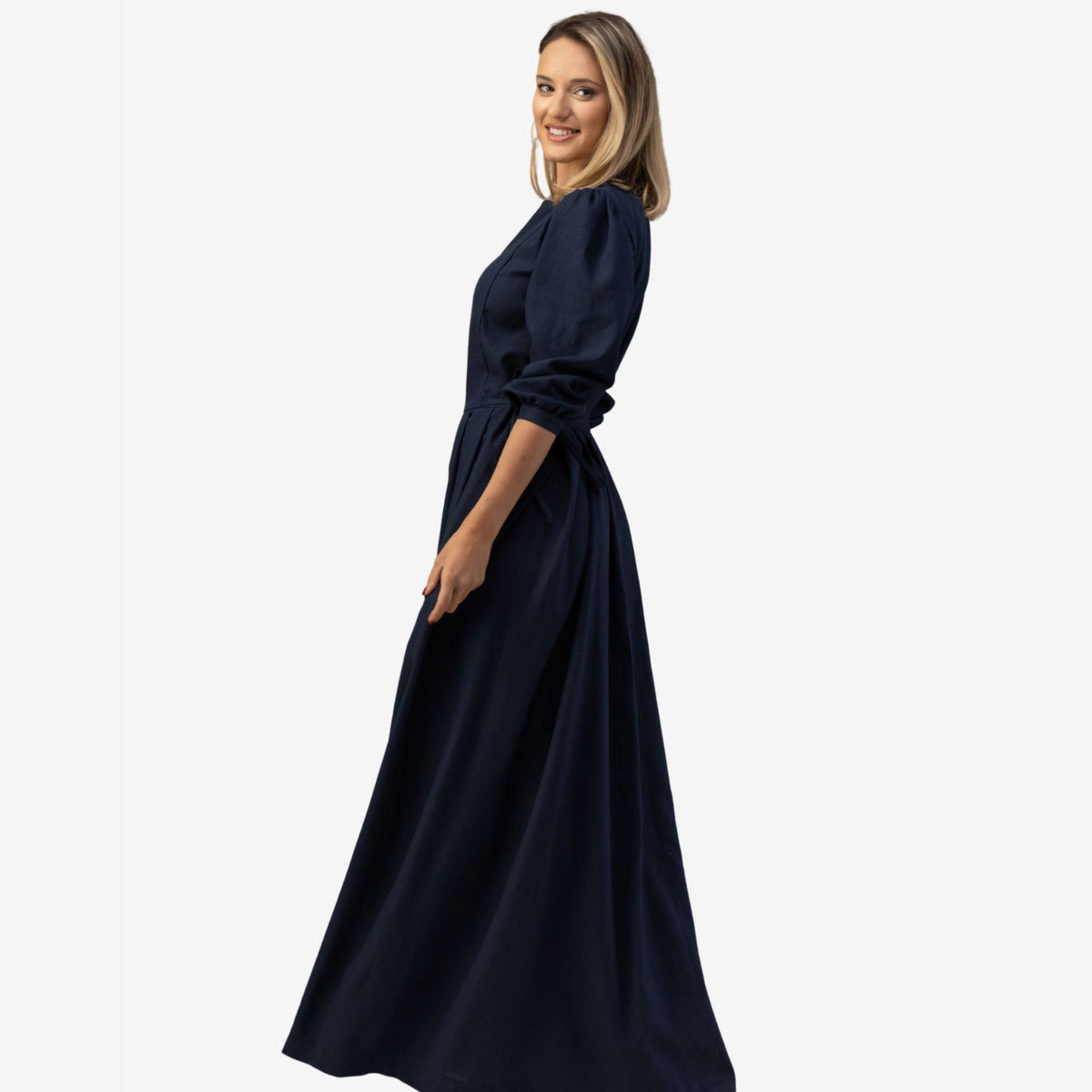 Orchid Dark Blue Linen Maxi Dress
