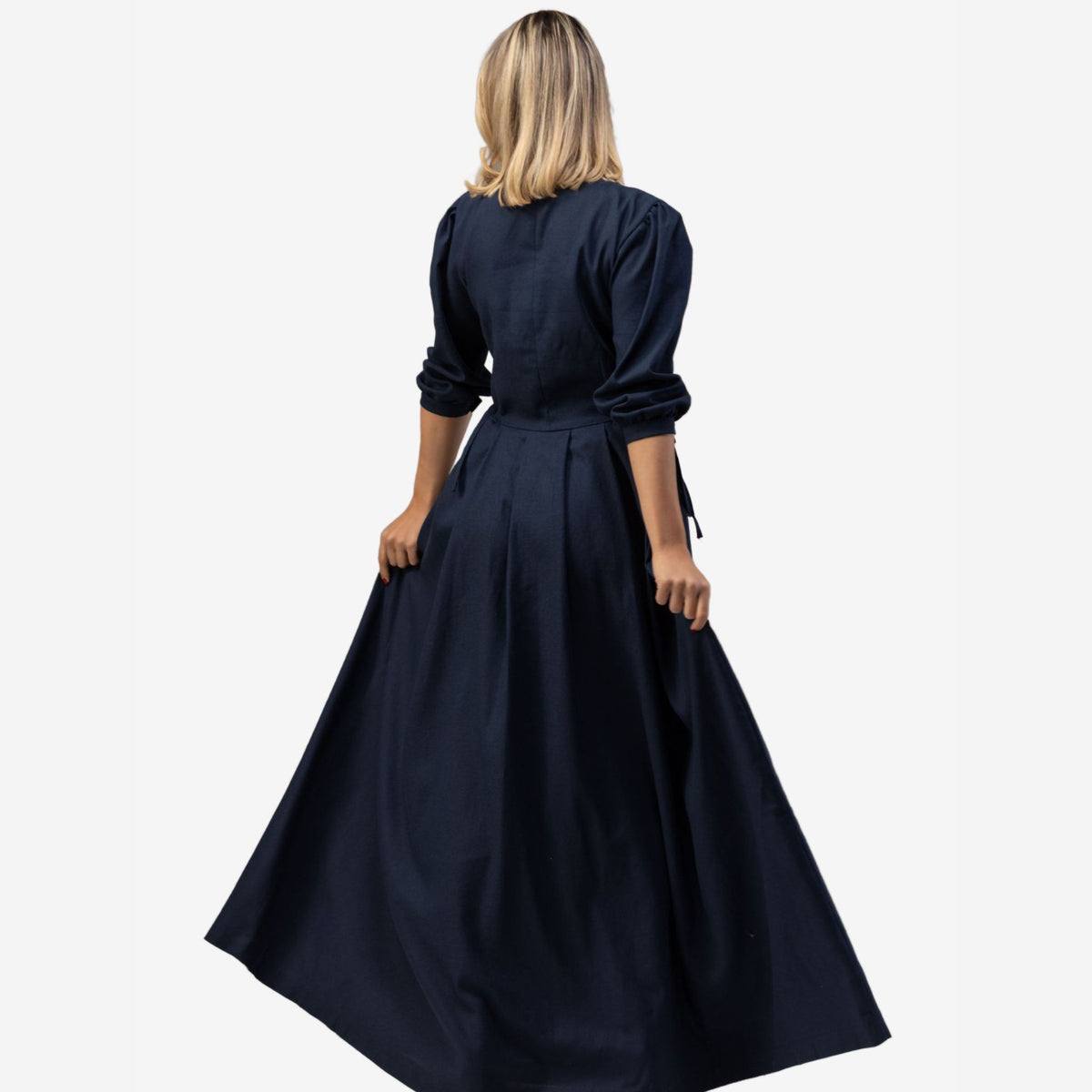 Orchid Dark Blue Linen Maxi Dress