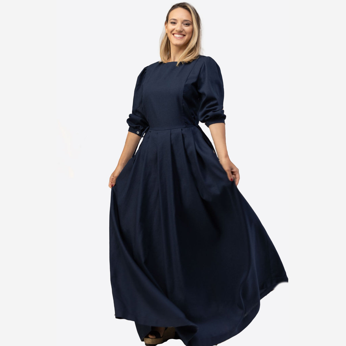 Orchid Dark Blue Linen Maxi Dress