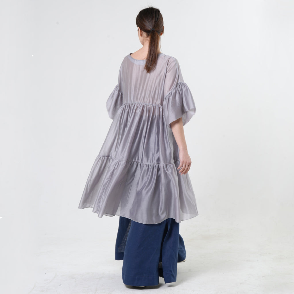 METAMORPHOZA - Oversize Sheer Tunic | Silver, buy at DOORS NYC