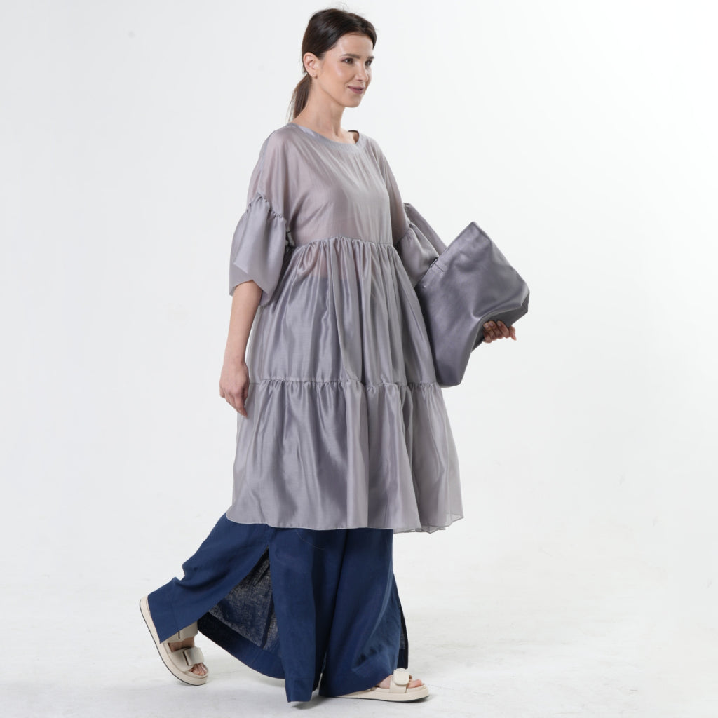 METAMORPHOZA - Oversize Sheer Tunic | Silver, buy at DOORS NYC