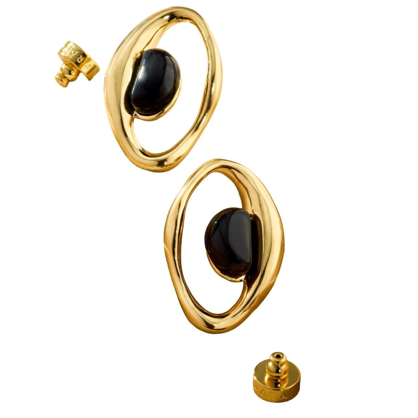 Gold Plated Onyx Presente Earring - Entre Camadas Collection