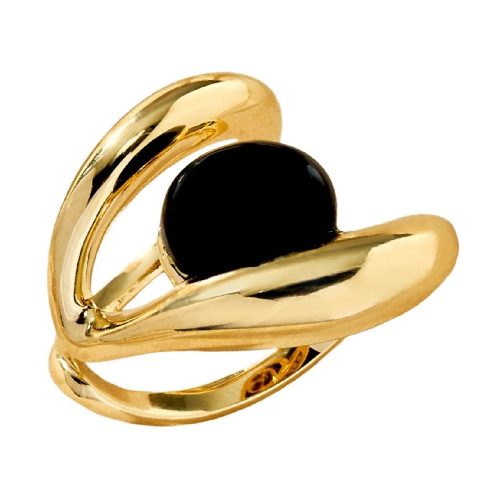 Gold Plated Onyx Presente Ring - Entre Camadas Collection