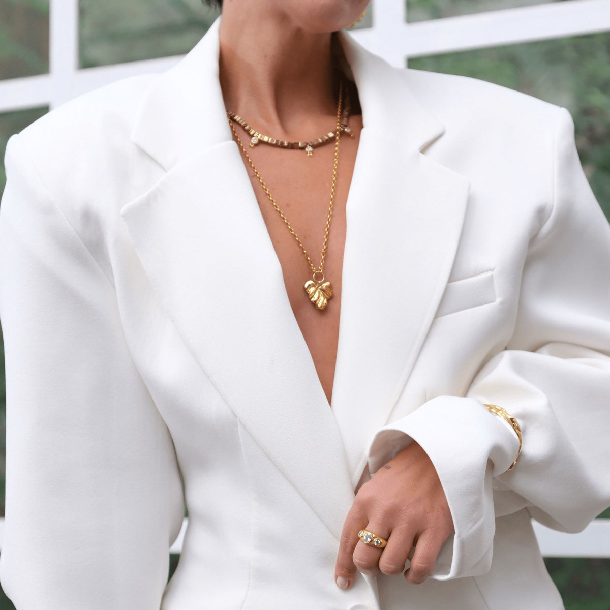 LINYA JEWELRY - Patterned Heart Necklace  | Gold, buy at DOORS NYC