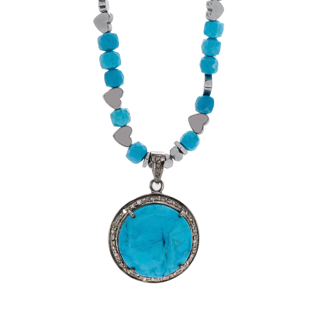 Luxury Pave Diamond Pendant Necklace with Turquoise Gemstone