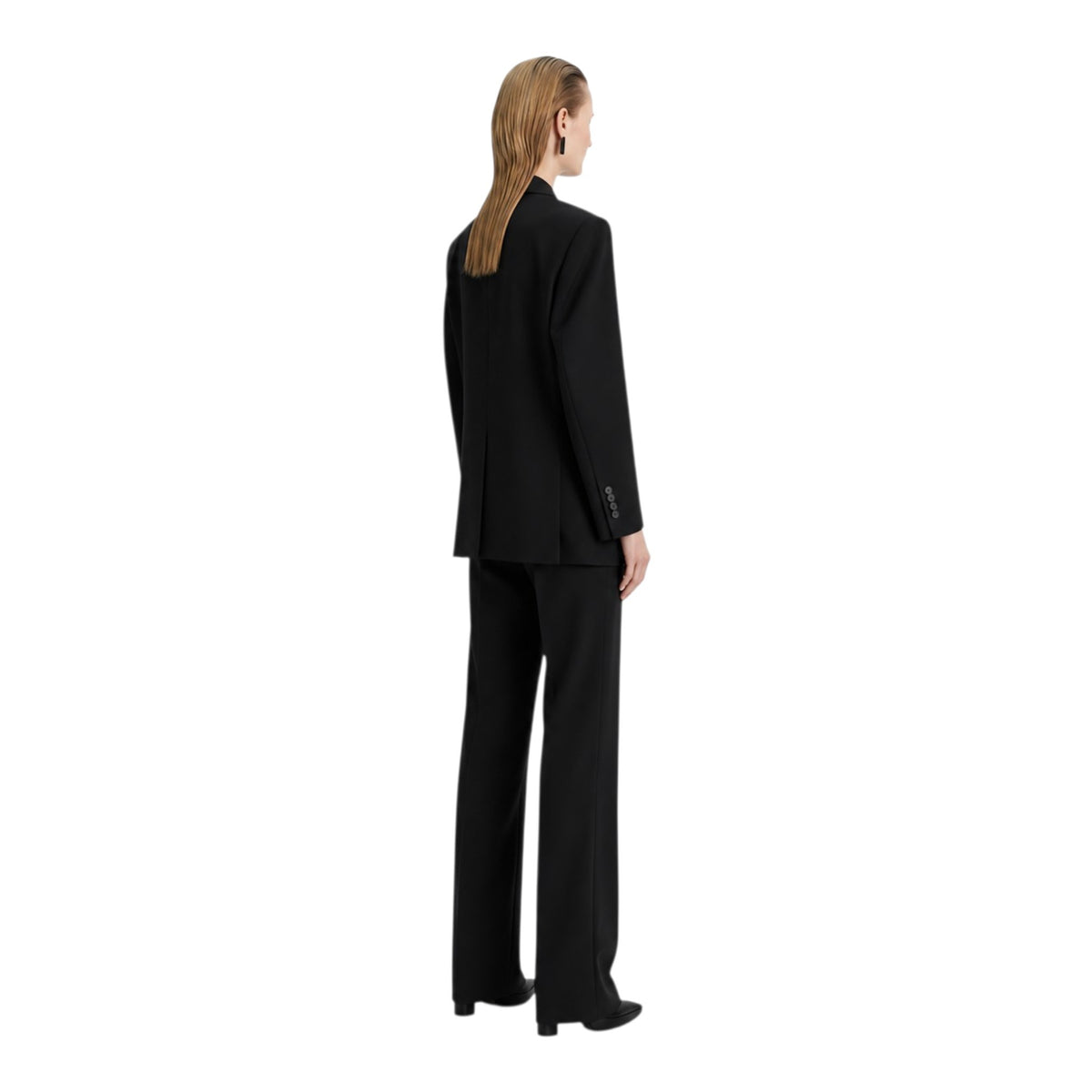 ZHYUN.K black peaked-lapel jacket, back view worn by model, women's tailored blazer, buy at DOORS NYC