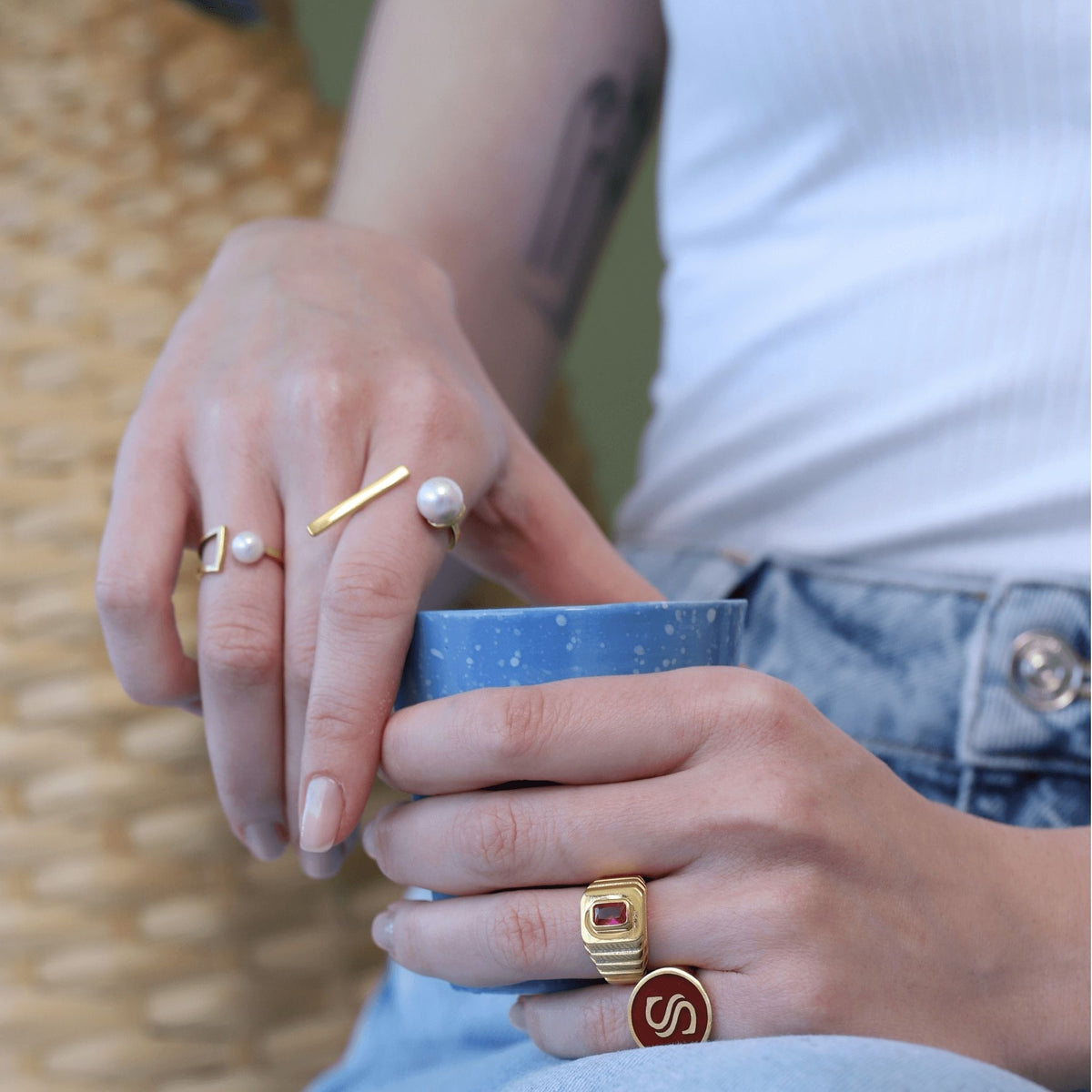 LINYA JEWELRY - Pearl Band Ring | Gold, buy at DOORS NYC