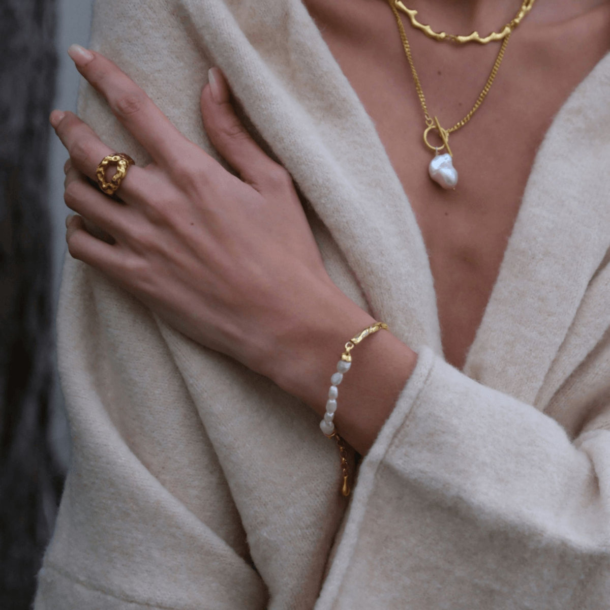 LINYA JEWELRY - Pearl Cuff Bracelet Gold, buy at DOORS NYC