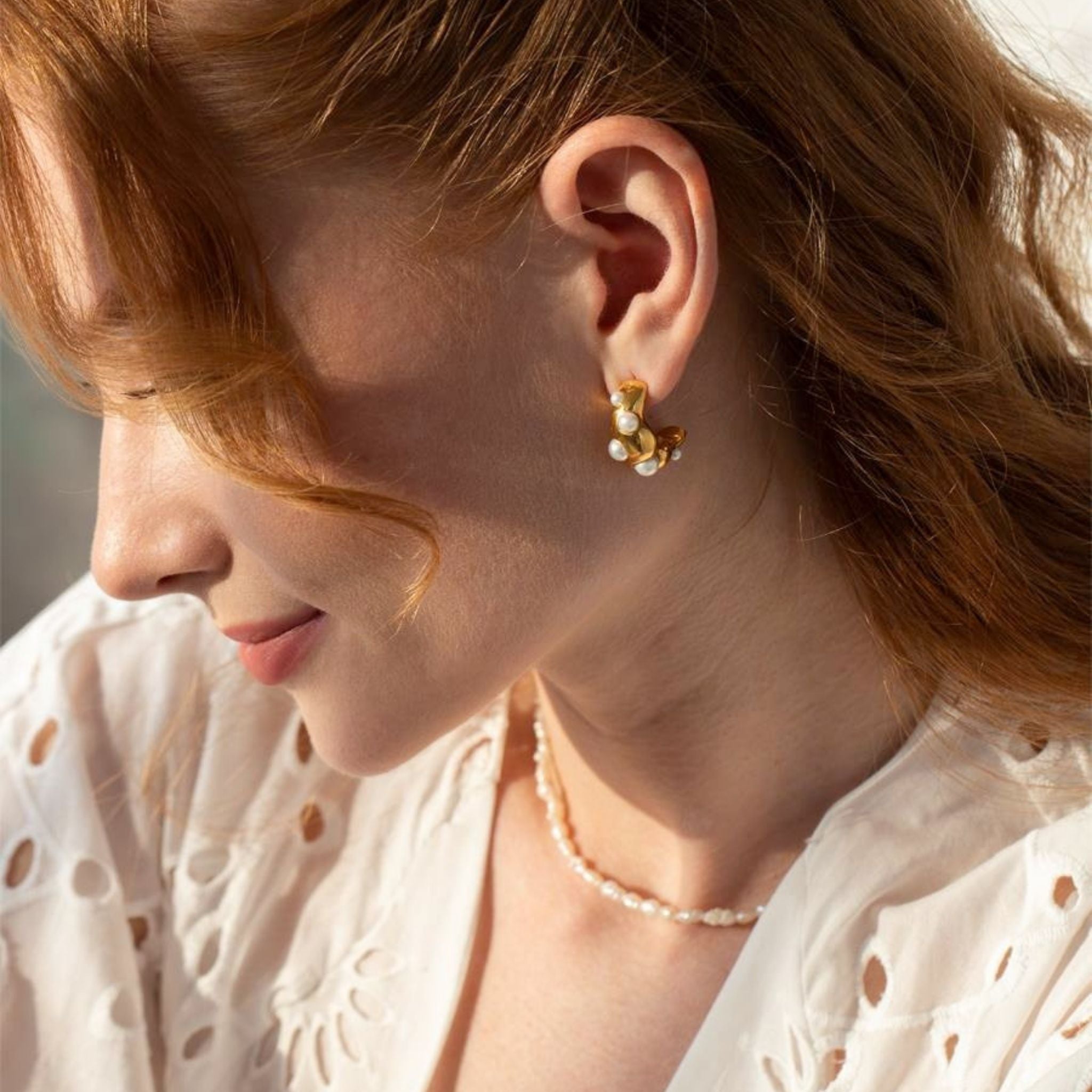 LINYA JEWELRY - Pearl Hoop Earring, buy at DOORS NYC