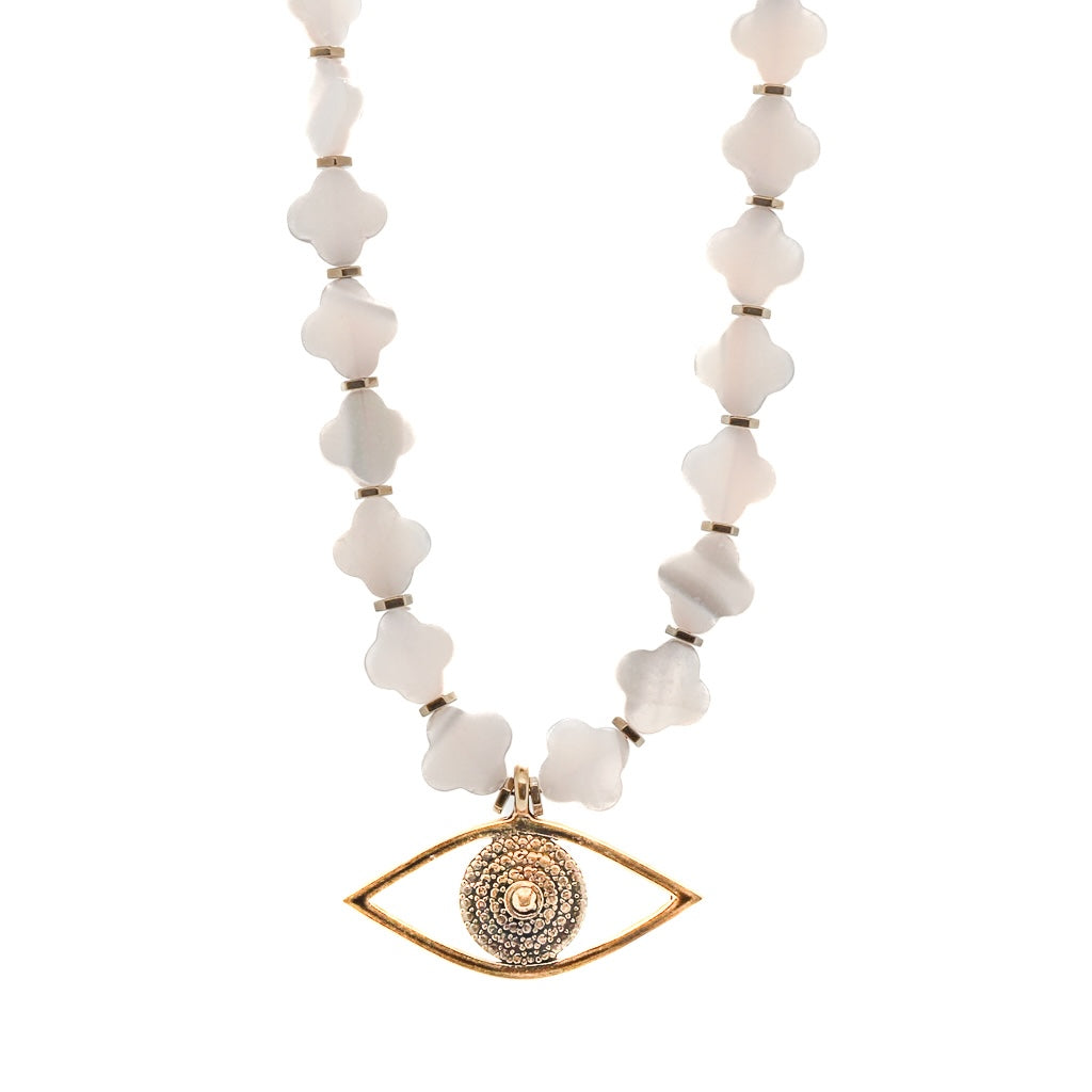 EBRU JEWELRY - Pearl Clover Eye Necklace, buy at DOORS NYC