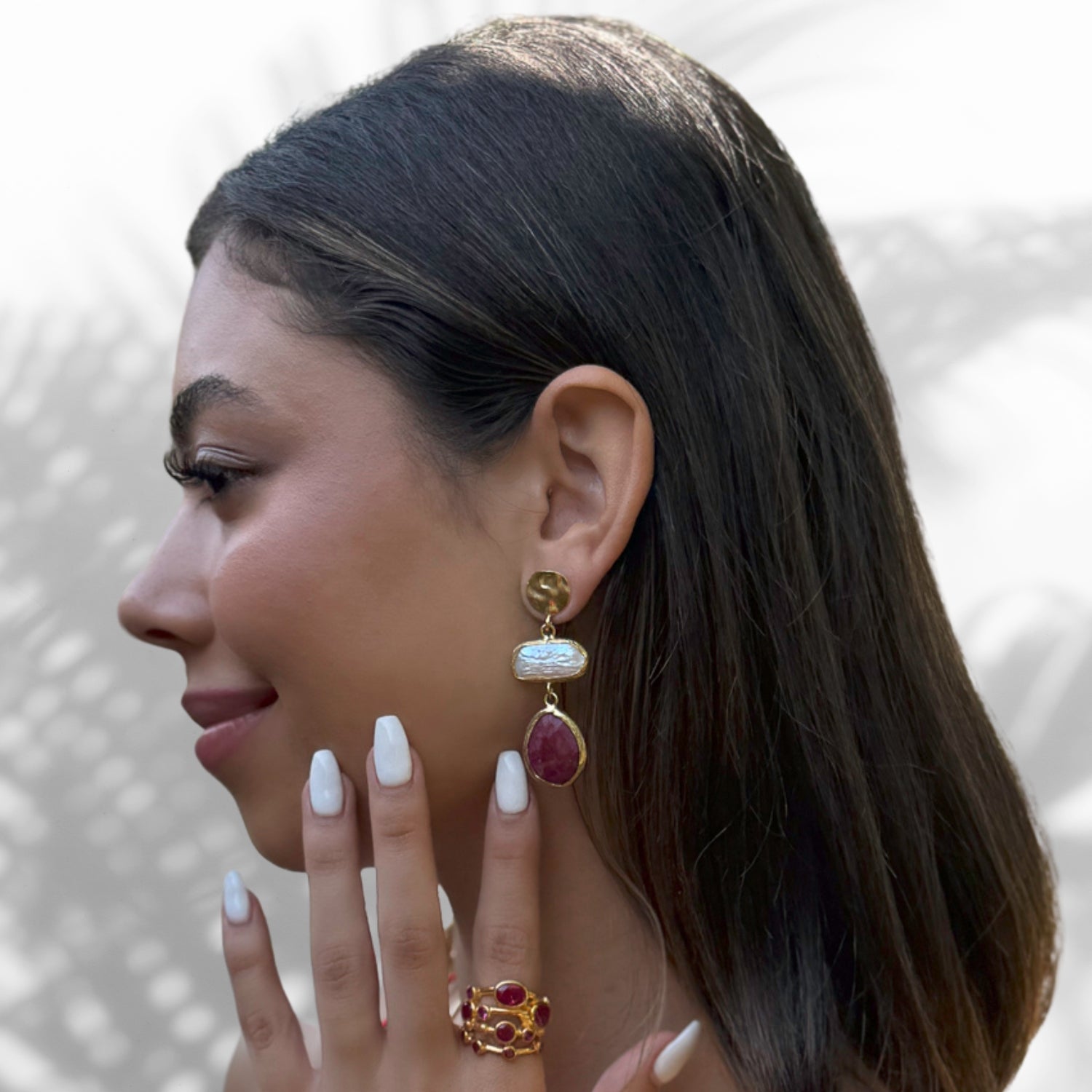 EBRU JEWELRY - Pearl & Ruby Gemstone Earrings, buy at DOORS NYC