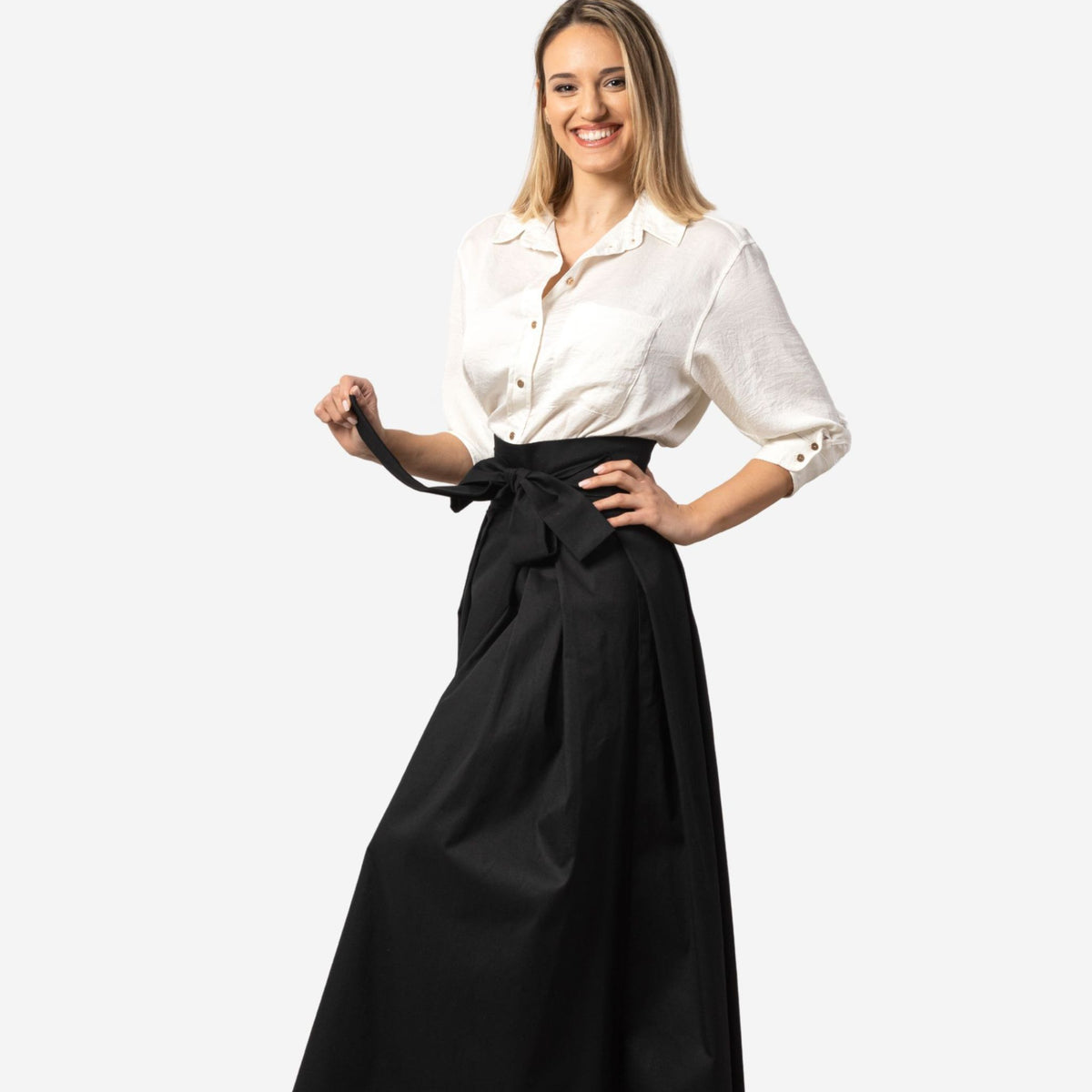 Peony Black High Waist Cotton Skirt