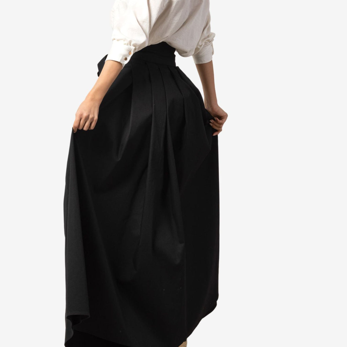 Peony Black High Waist Cotton Skirt
