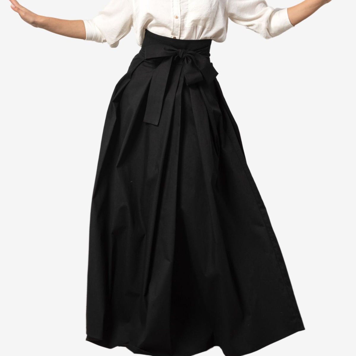 Peony Black High Waist Cotton Skirt