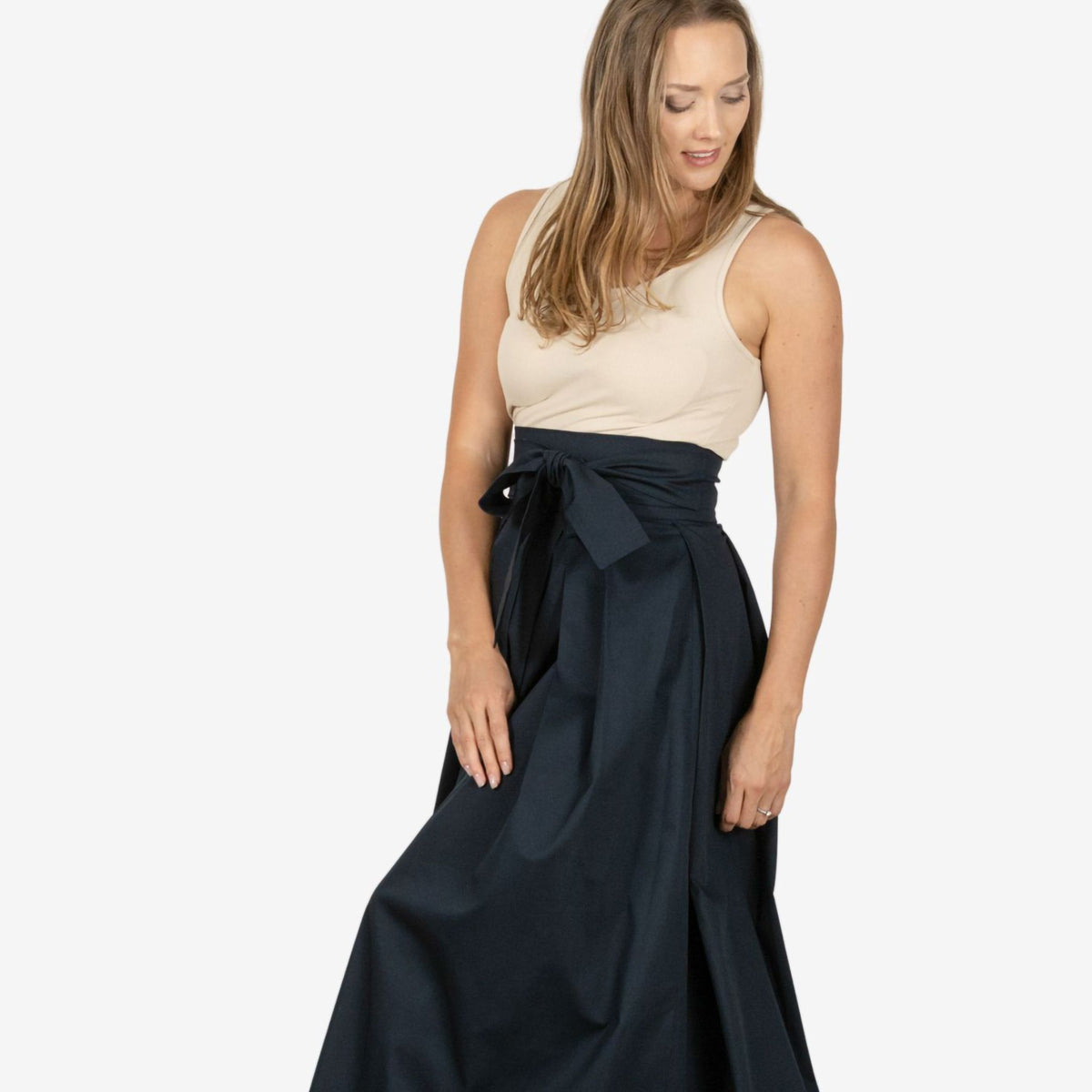 Peony Dark Blue High Waist Cotton Skirt