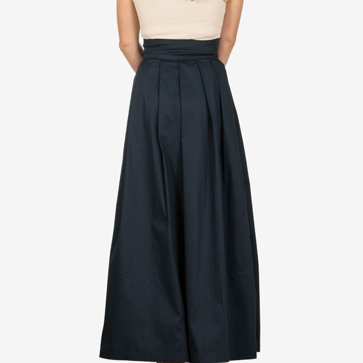 Peony Dark Blue High Waist Cotton Skirt