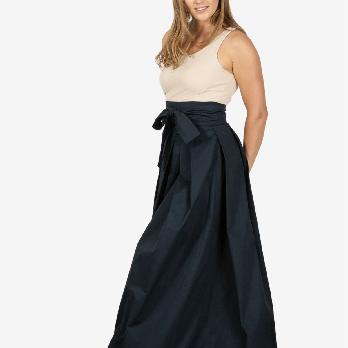 Peony Dark Blue High Waist Cotton Skirt