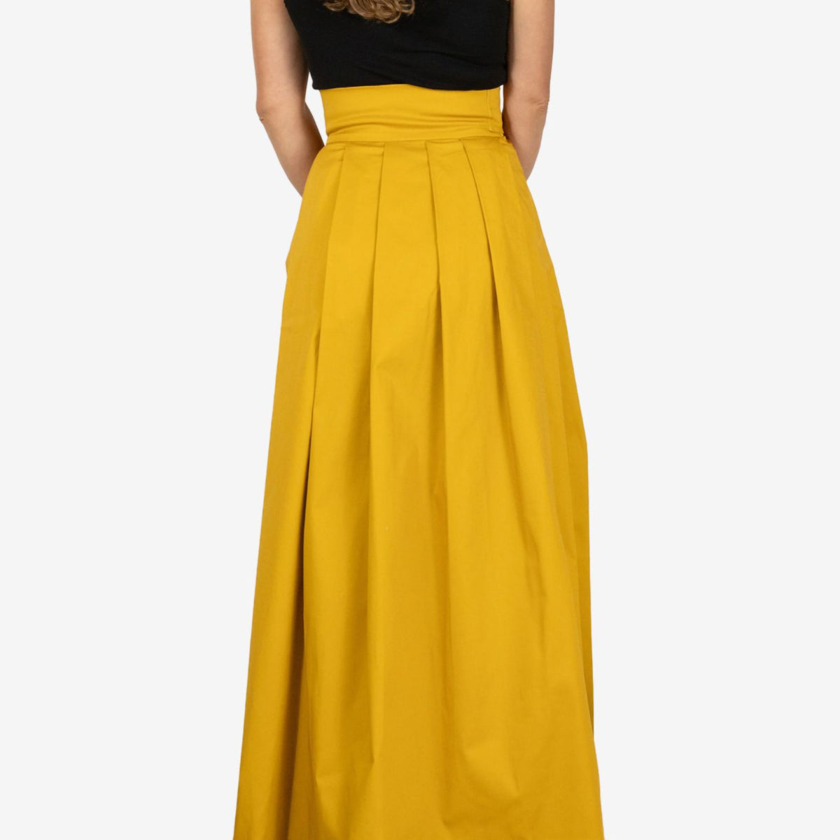 Peony Deep Yellow High Waist Cotton Skirt