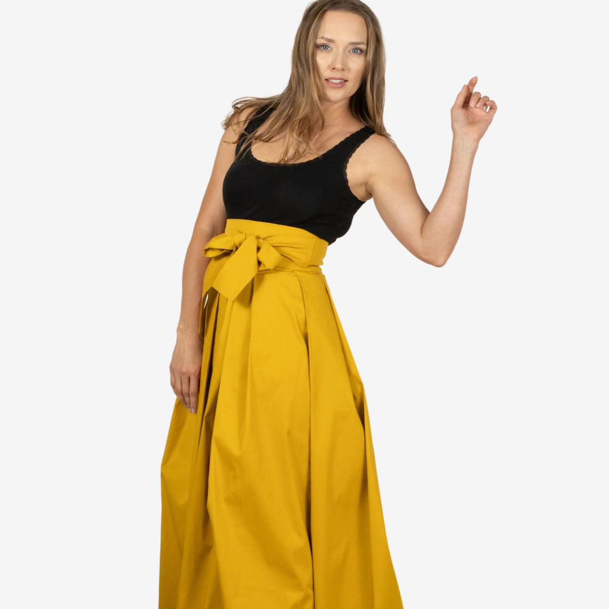 Peony Deep Yellow High Waist Cotton Skirt