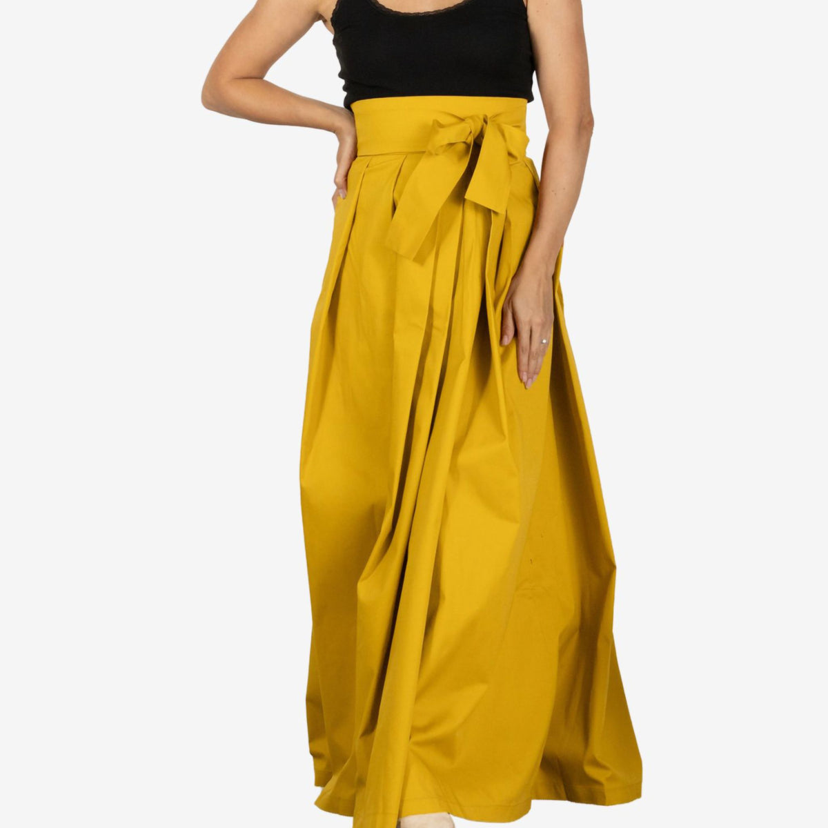 Peony Deep Yellow High Waist Cotton Skirt