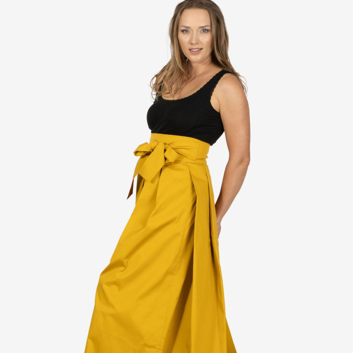Peony Deep Yellow High Waist Cotton Skirt