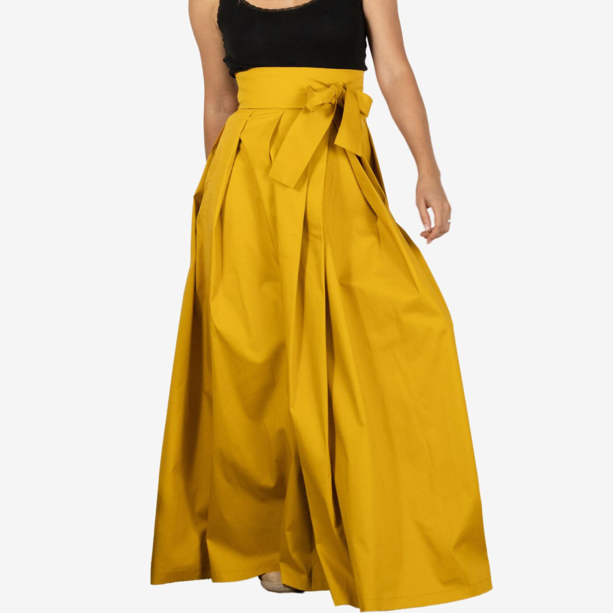 Peony Deep Yellow High Waist Cotton Skirt